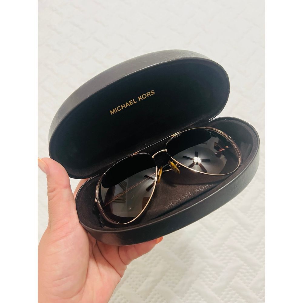 Michael Kors Womens Aviator Gold & Brown Sunglasses With Dust Cloth And‎ Case